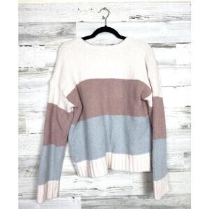 Altar’d State Women's Small Cream Boho Striped Crew Neck Pullover Sweater